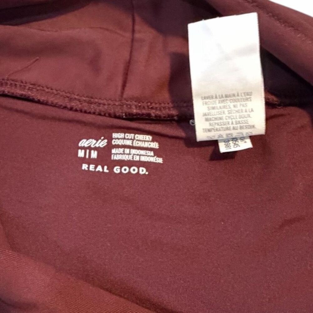 AERIE Women’s Burgundy High Cut Twist Front Bikini Swim Bottoms Size Medium - Picture 3 of 5
